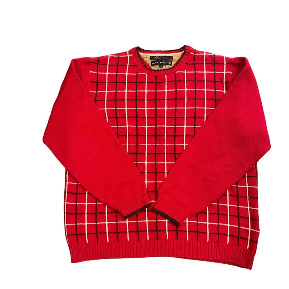 Tommy Hilfiger Vintage Red Plaid Crewneck Sweater Mens L - Picture 5 of 9
